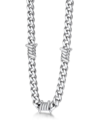 Stainless Steel Barbed Wire Thick Cuban Chain Necklace 5/7/9/12mm