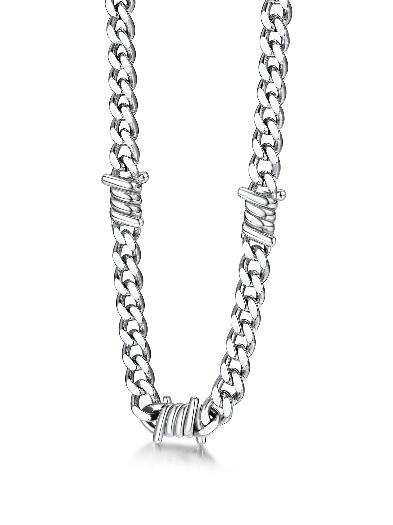 Stainless Steel Barbed Wire Thick Cuban Chain Necklace 5/7/9/12mm