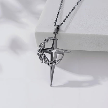 Sterling Silver Gothic Crescent Moon and Star Pendant Necklace