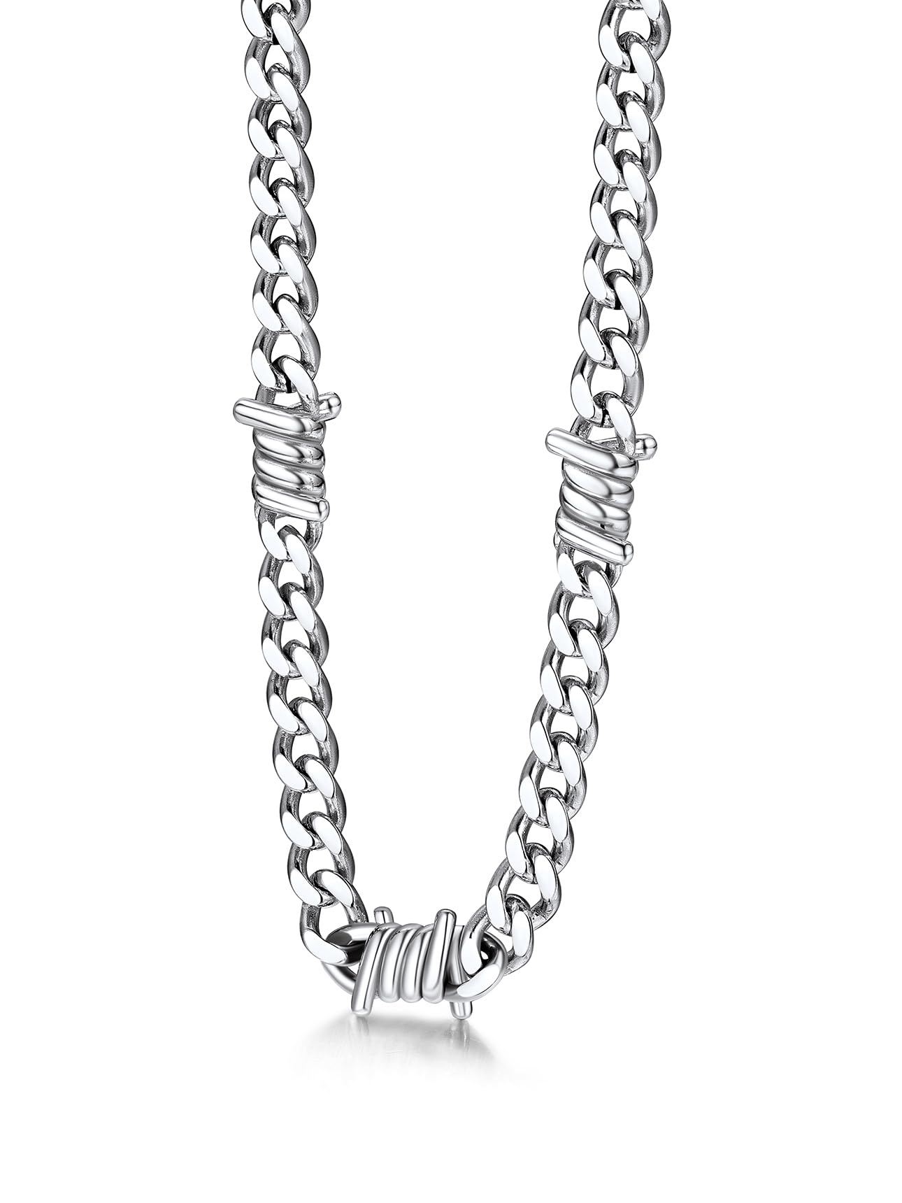 Stainless Steel Barbed Wire Thick Cuban Chain Necklace 5/7/9/12mm