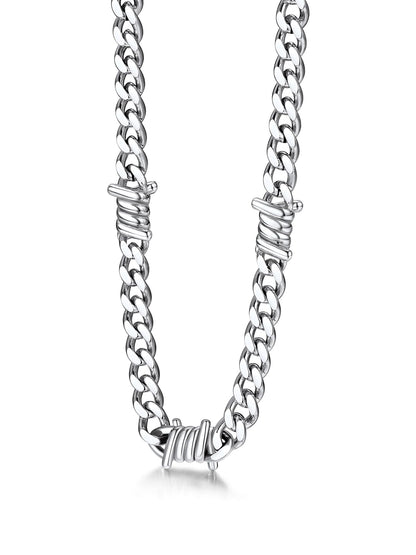 Stainless Steel Barbed Wire Thick Cuban Chain Necklace 5/7/9/12mm