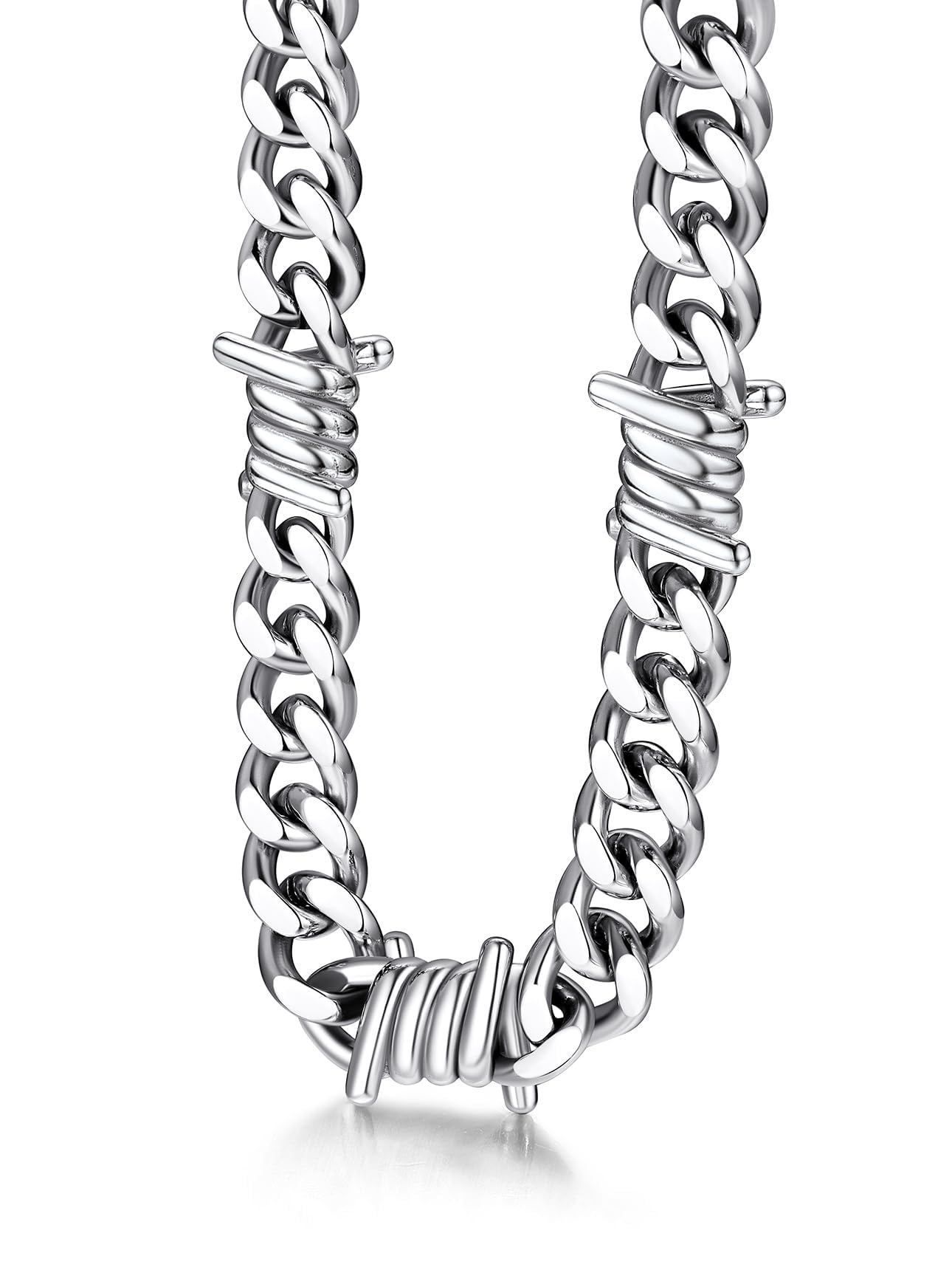 Stainless Steel Barbed Wire Thick Cuban Chain Necklace 5/7/9/12mm
