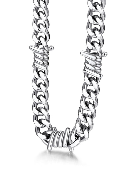 Stainless Steel Barbed Wire Thick Cuban Chain Necklace 5/7/9/12mm