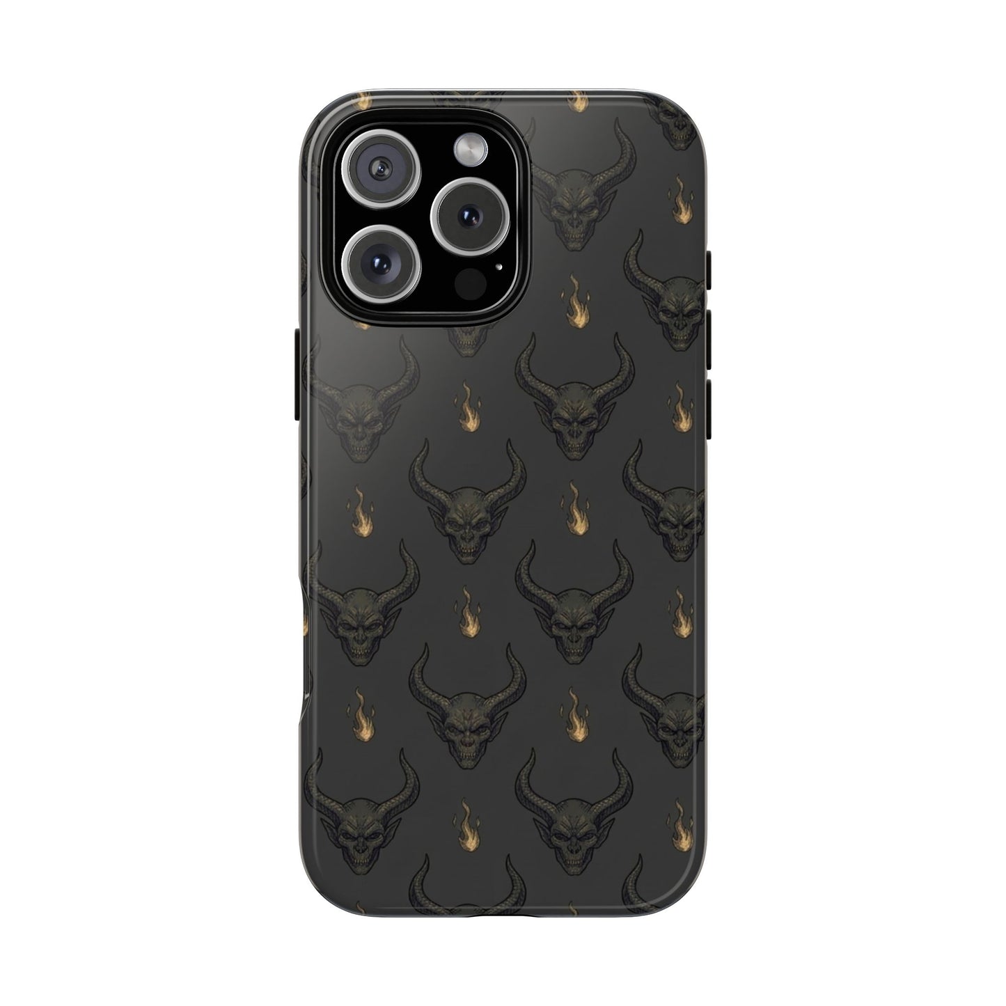 Dark Skull Pattern Phone Case — Gothic Bull Skull with Tiny Flame Accent