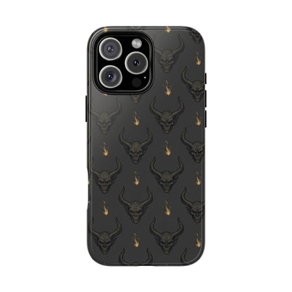 Dark Skull Pattern Phone Case — Gothic Bull Skull with Tiny Flame Accent