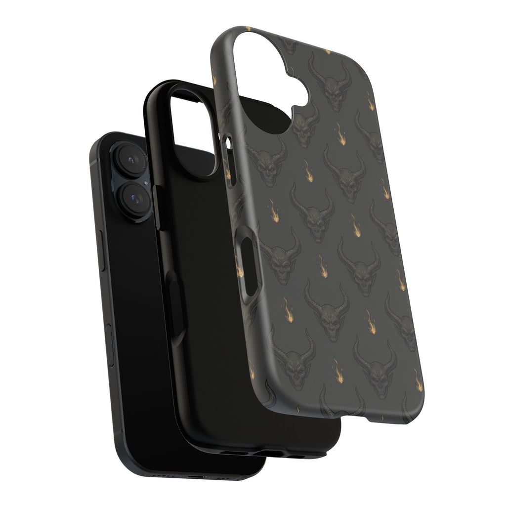 Dark Skull Pattern Phone Case — Gothic Bull Skull with Tiny Flame Accent