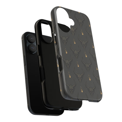 Dark Skull Pattern Phone Case — Gothic Bull Skull with Tiny Flame Accent