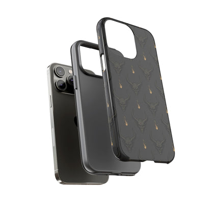 Dark Skull Pattern Phone Case — Gothic Bull Skull with Tiny Flame Accent