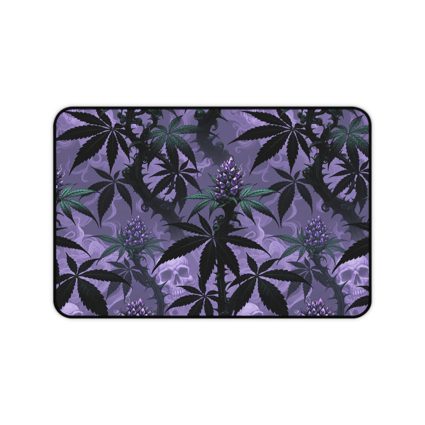 Purple Cannabis Leaf Desk Mat — Gothic Skull & Bud Gaming Mouse Pad