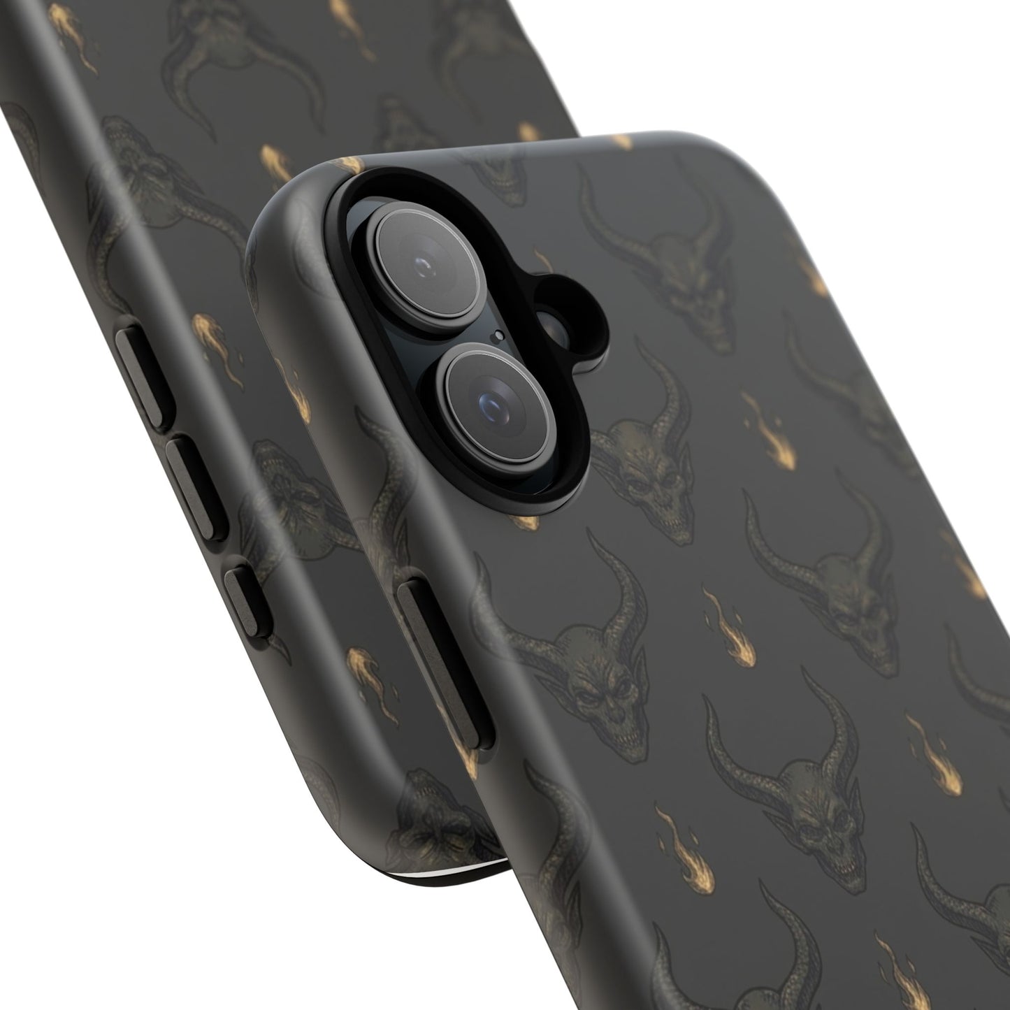 Dark Skull Pattern Phone Case — Gothic Bull Skull with Tiny Flame Accent