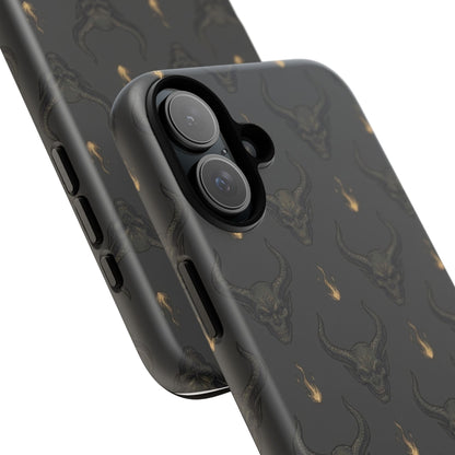 Dark Skull Pattern Phone Case — Gothic Bull Skull with Tiny Flame Accent