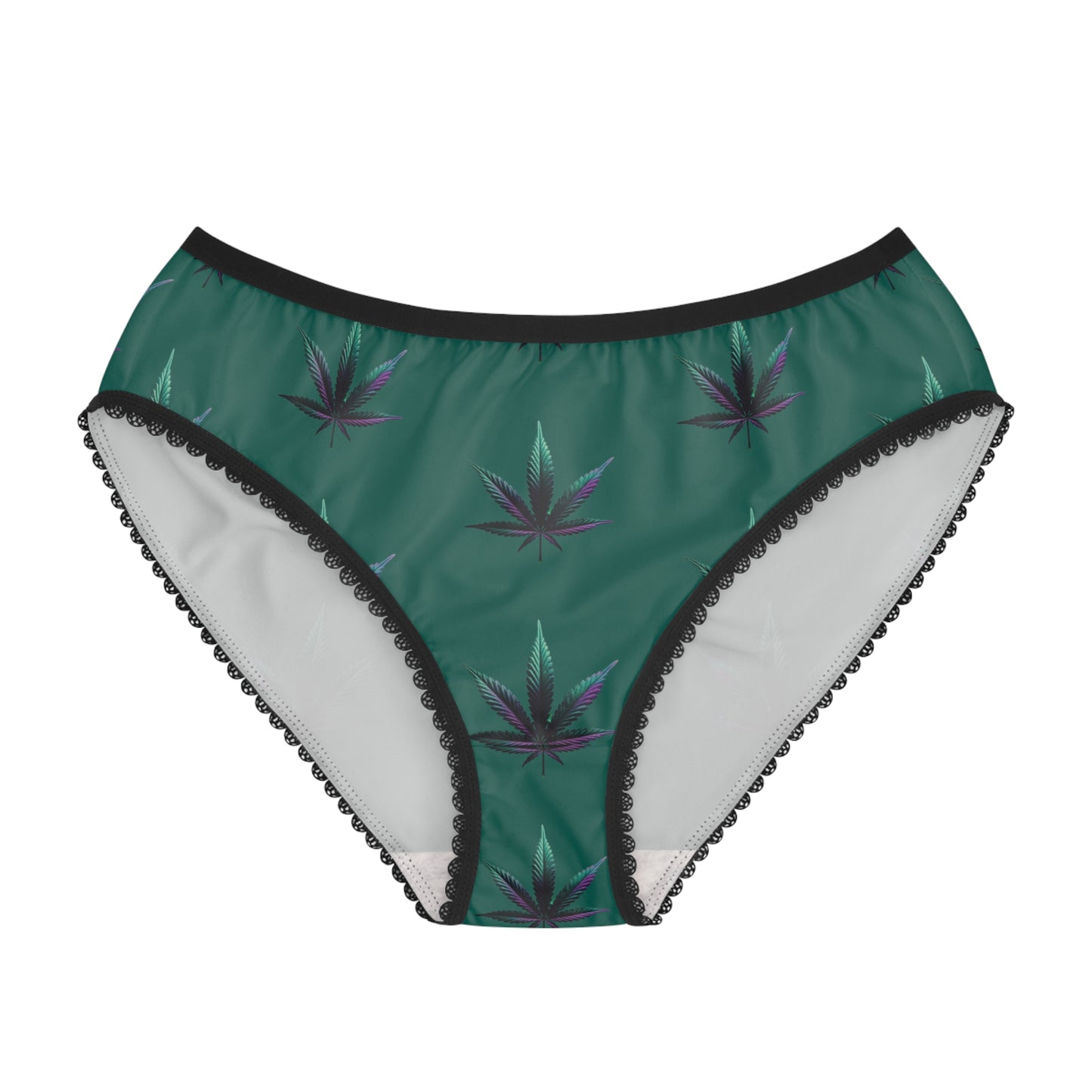 Cannabis Leaf Women's Briefs — Green All-Over Print Lace-Trim Panties