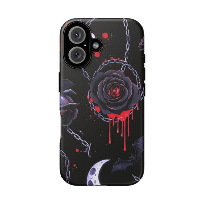 Phone Case — Gothic Dripping Black Rose & Moon Protective Case