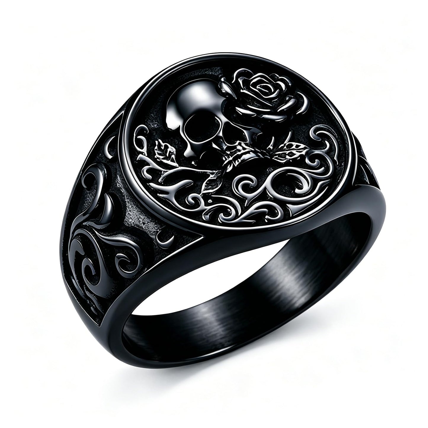 Stainless Steel Gothic Rose Skull Ring