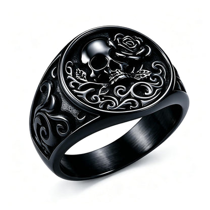 Stainless Steel Gothic Rose Skull Ring