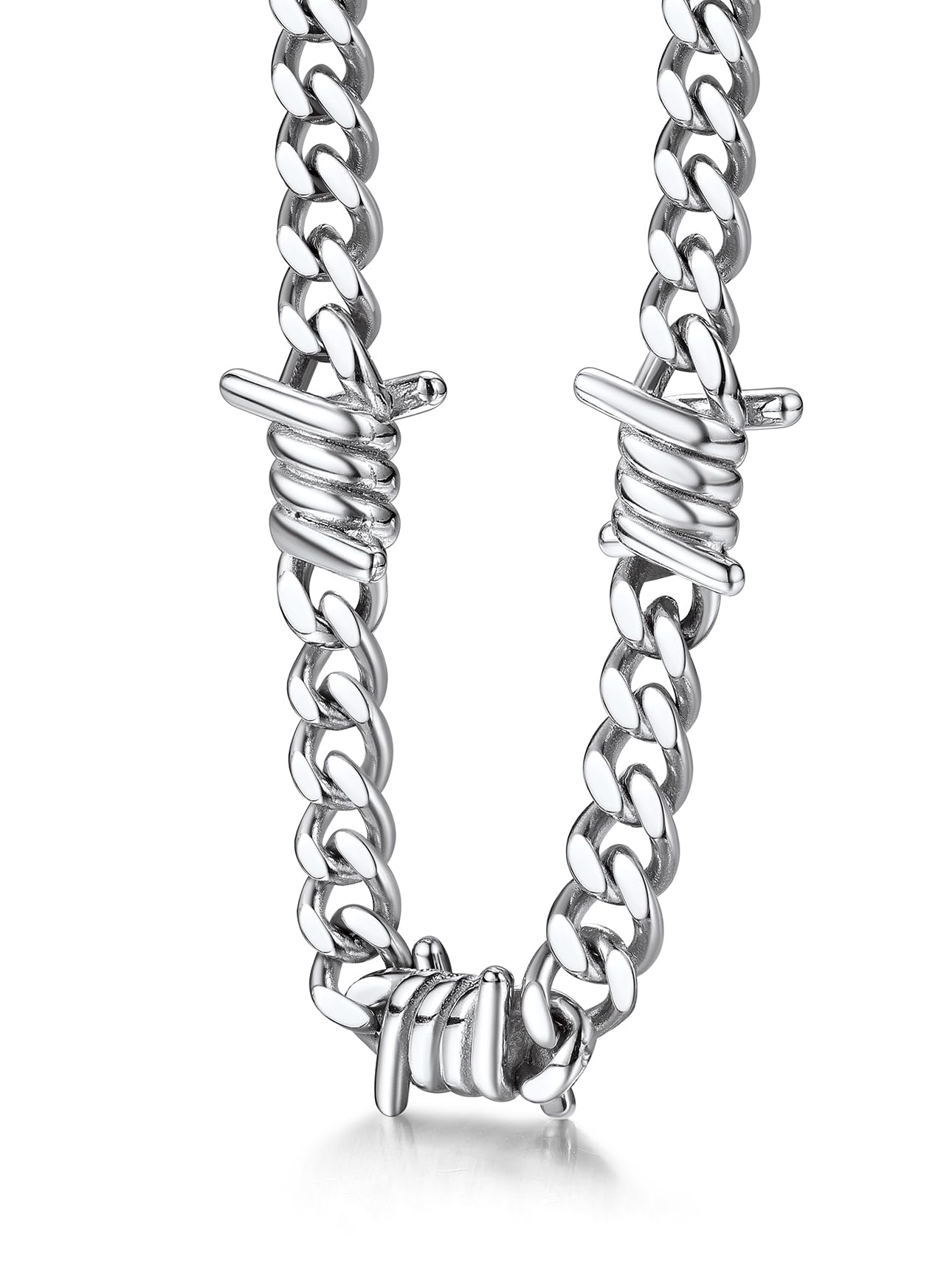 Stainless Steel Barbed Wire Thick Cuban Chain Necklace 5/7/9/12mm