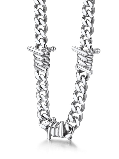 Stainless Steel Barbed Wire Thick Cuban Chain Necklace 5/7/9/12mm