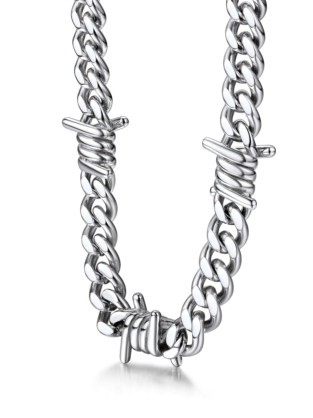 Stainless Steel Barbed Wire Thick Cuban Chain Necklace 5/7/9/12mm