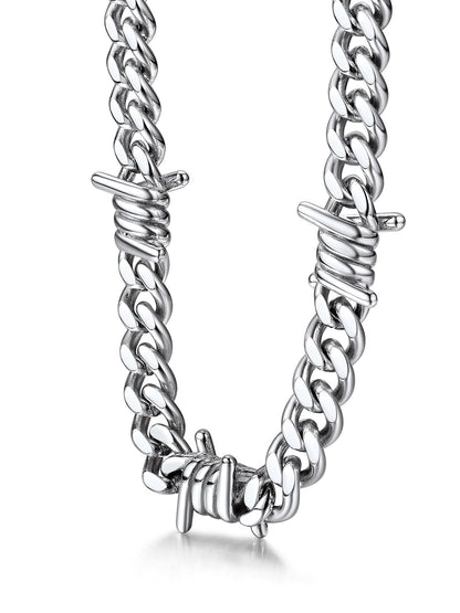 Stainless Steel Barbed Wire Thick Cuban Chain Necklace 5/7/9/12mm