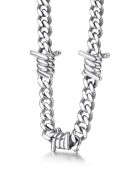 Stainless Steel Barbed Wire Thick Cuban Chain Necklace 5/7/9/12mm