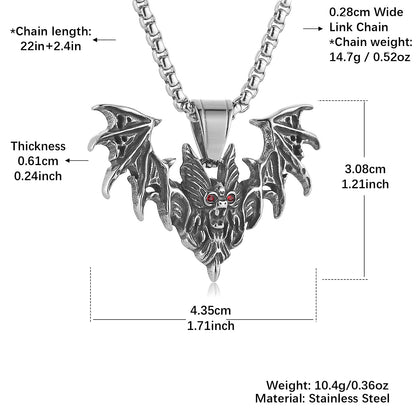 Stainless Steel Gothic Bat Pendant Necklace