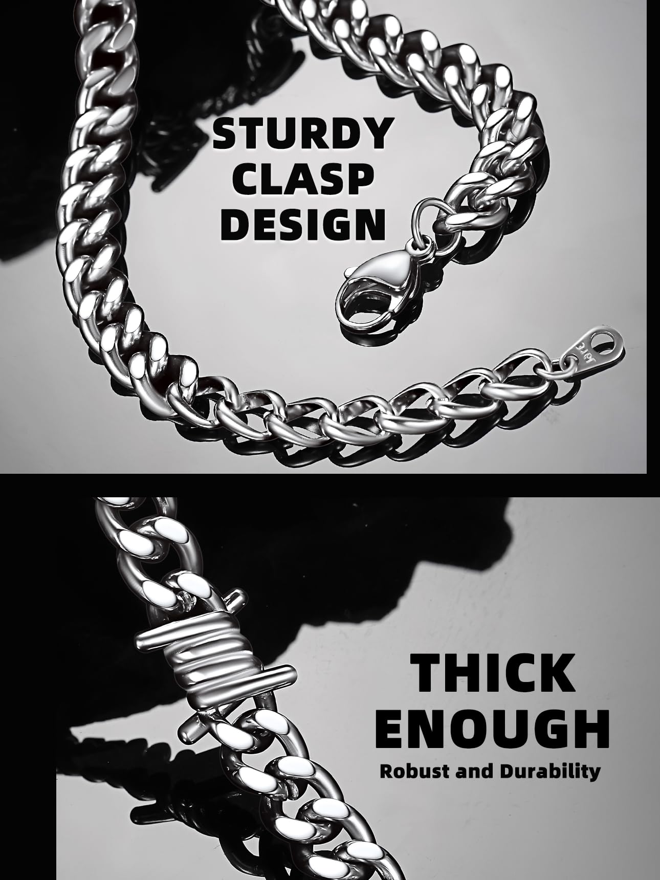 Stainless Steel Barbed Wire Thick Cuban Chain Necklace 5/7/9/12mm