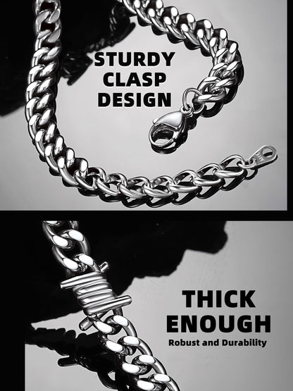 Stainless Steel Barbed Wire Thick Cuban Chain Necklace 5/7/9/12mm