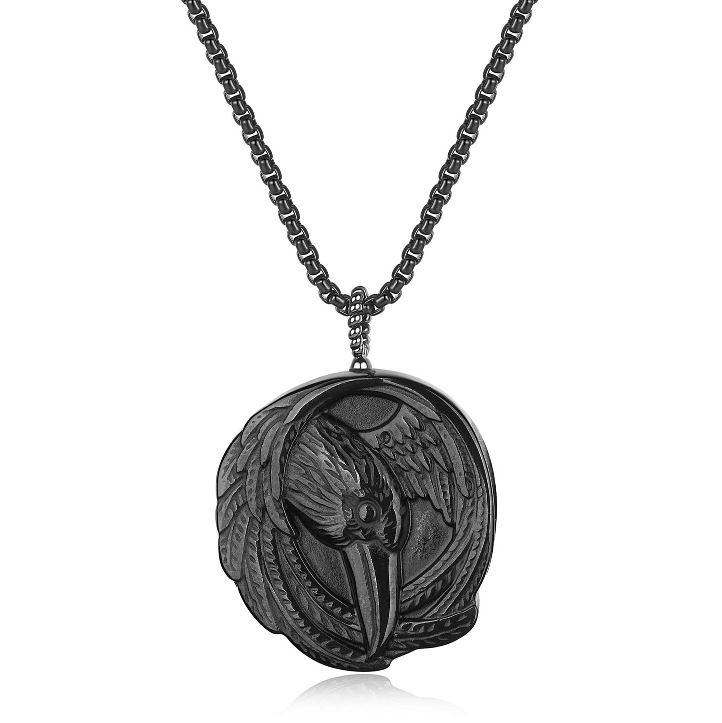 Stainless Steel Raven Obsidian Chain Necklace