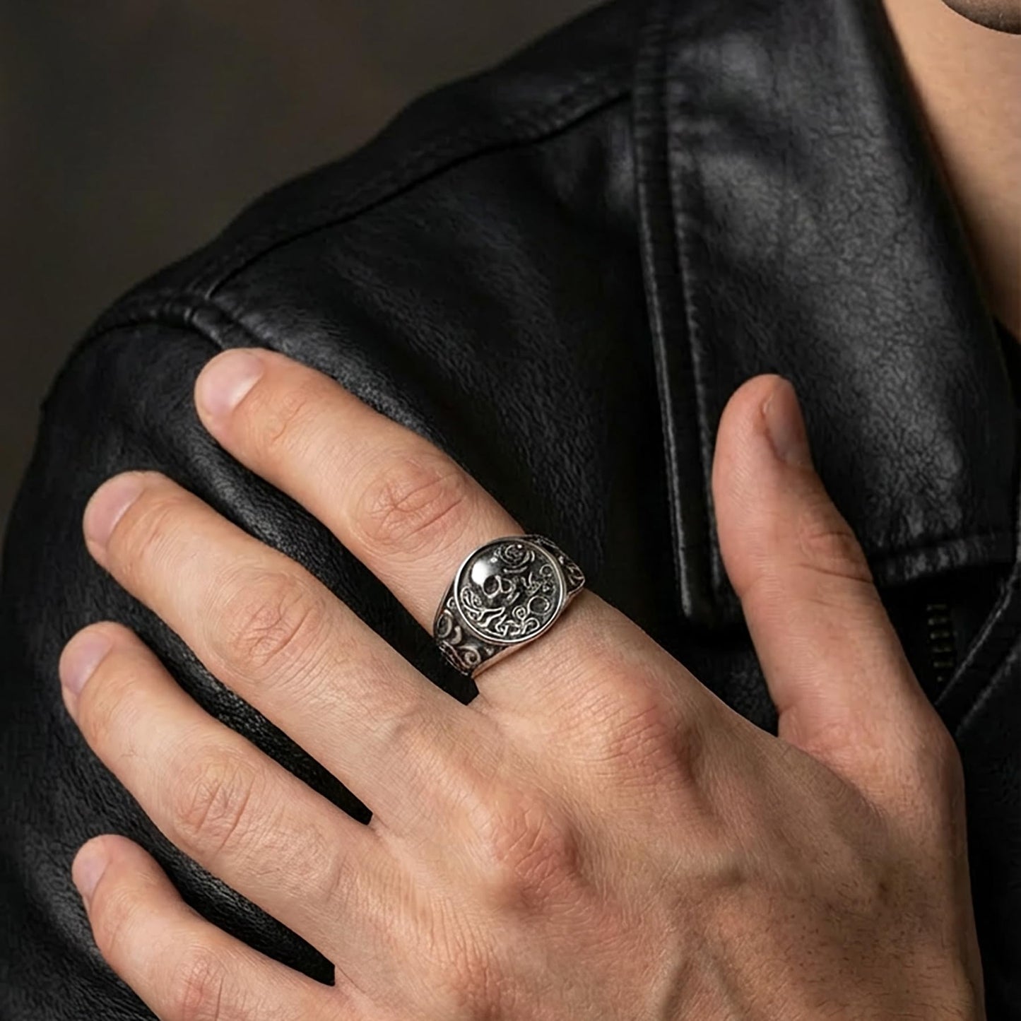 Stainless Steel Gothic Rose Skull Ring
