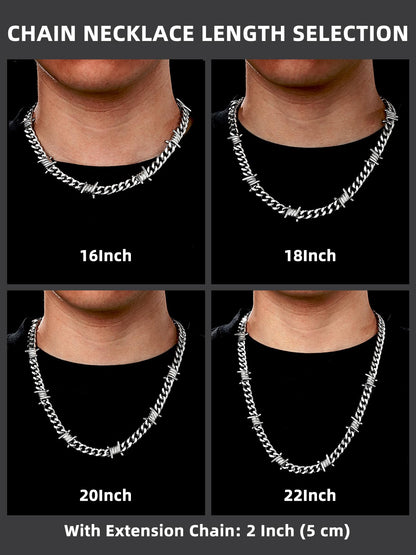 Stainless Steel Barbed Wire Thick Cuban Chain Necklace 5/7/9/12mm