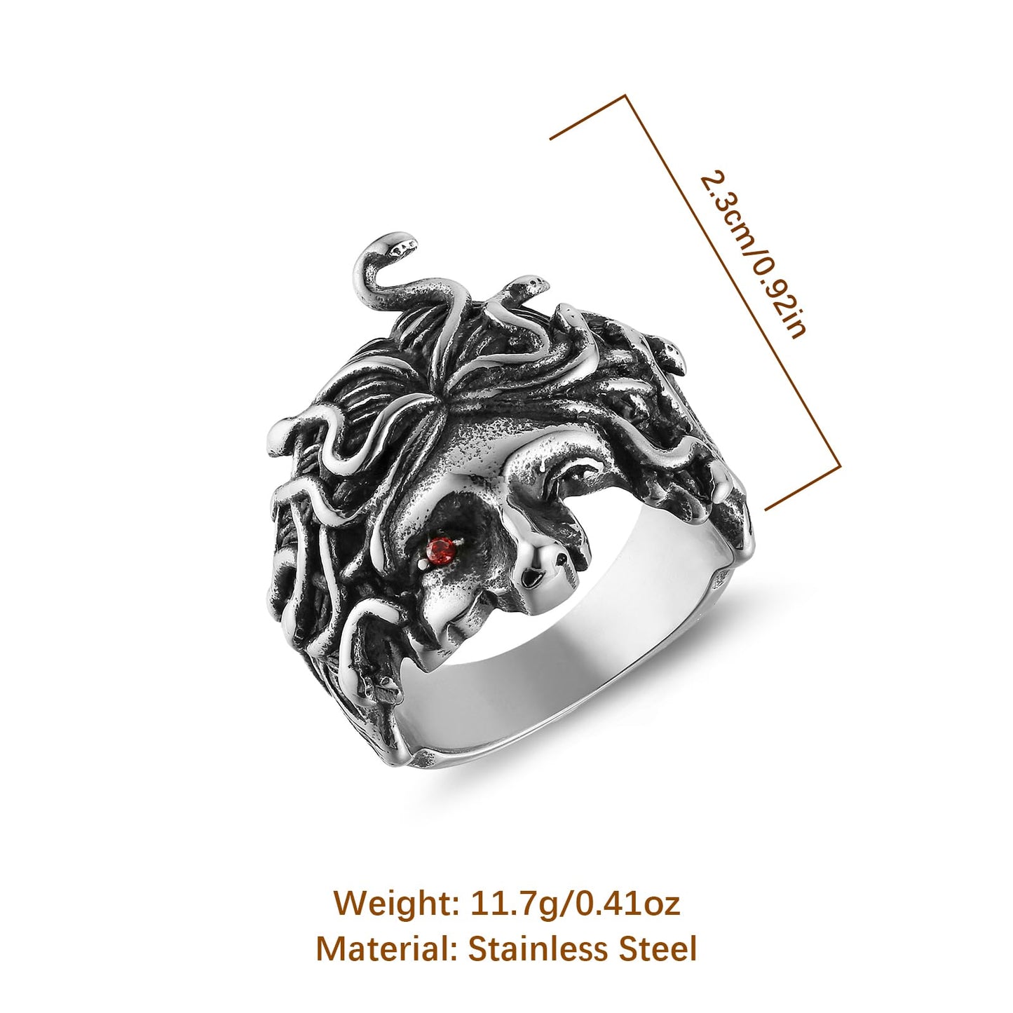 Medusa Ring for Men - Stainless Steel Greek Mythology Medusa Snake Ring