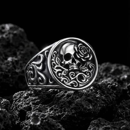 Stainless Steel Gothic Rose Skull Ring