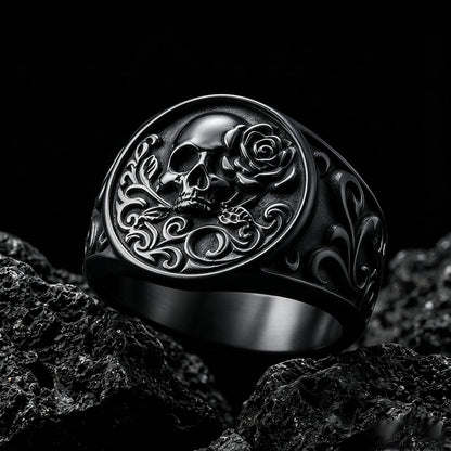 Stainless Steel Gothic Rose Skull Ring