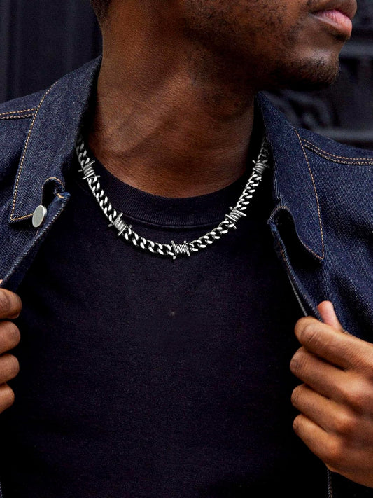 Stainless Steel Barbed Wire Thick Cuban Chain Necklace 5/7/9/12mm