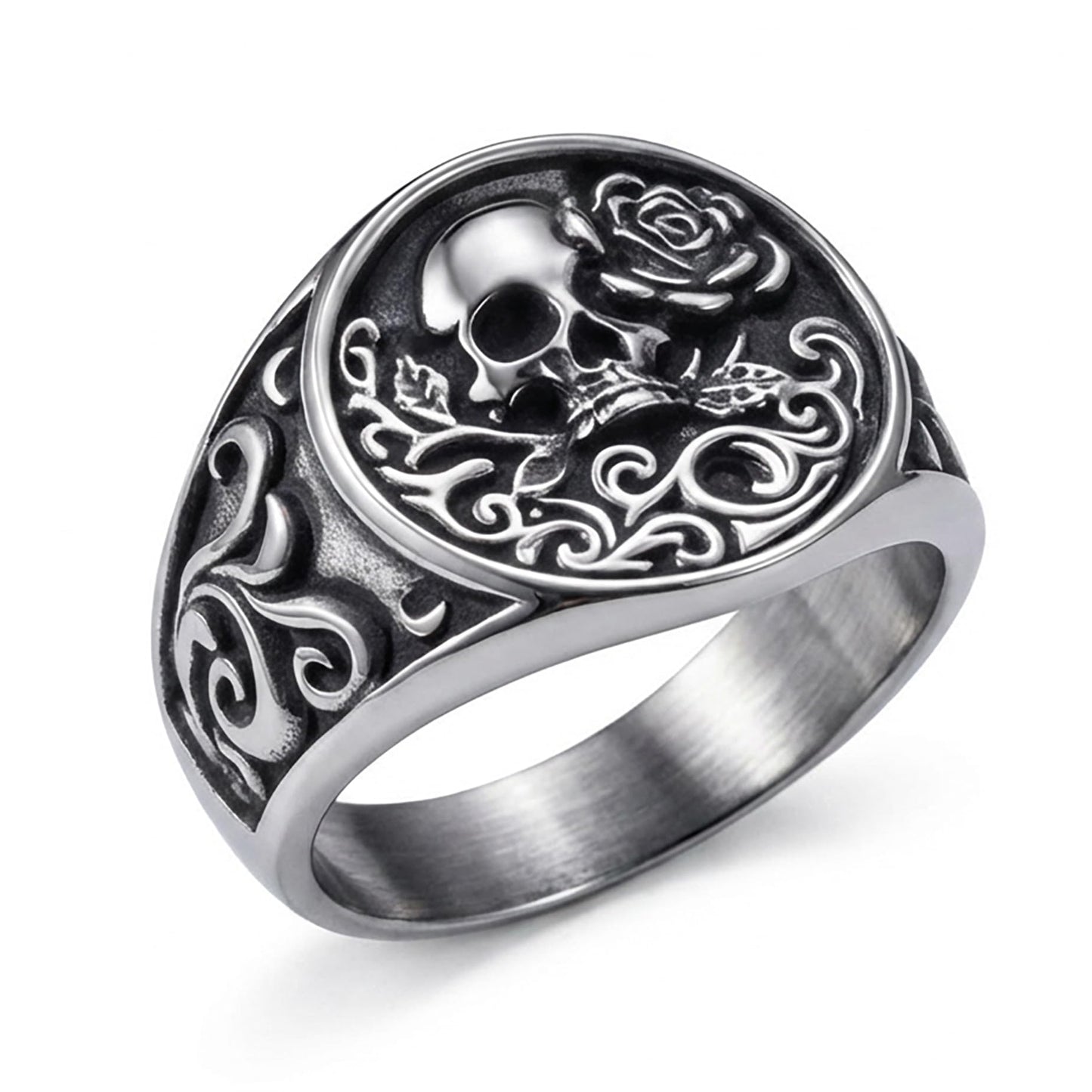 Stainless Steel Gothic Rose Skull Ring