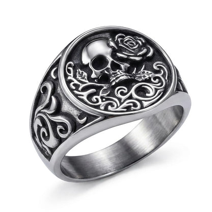 Stainless Steel Gothic Rose Skull Ring