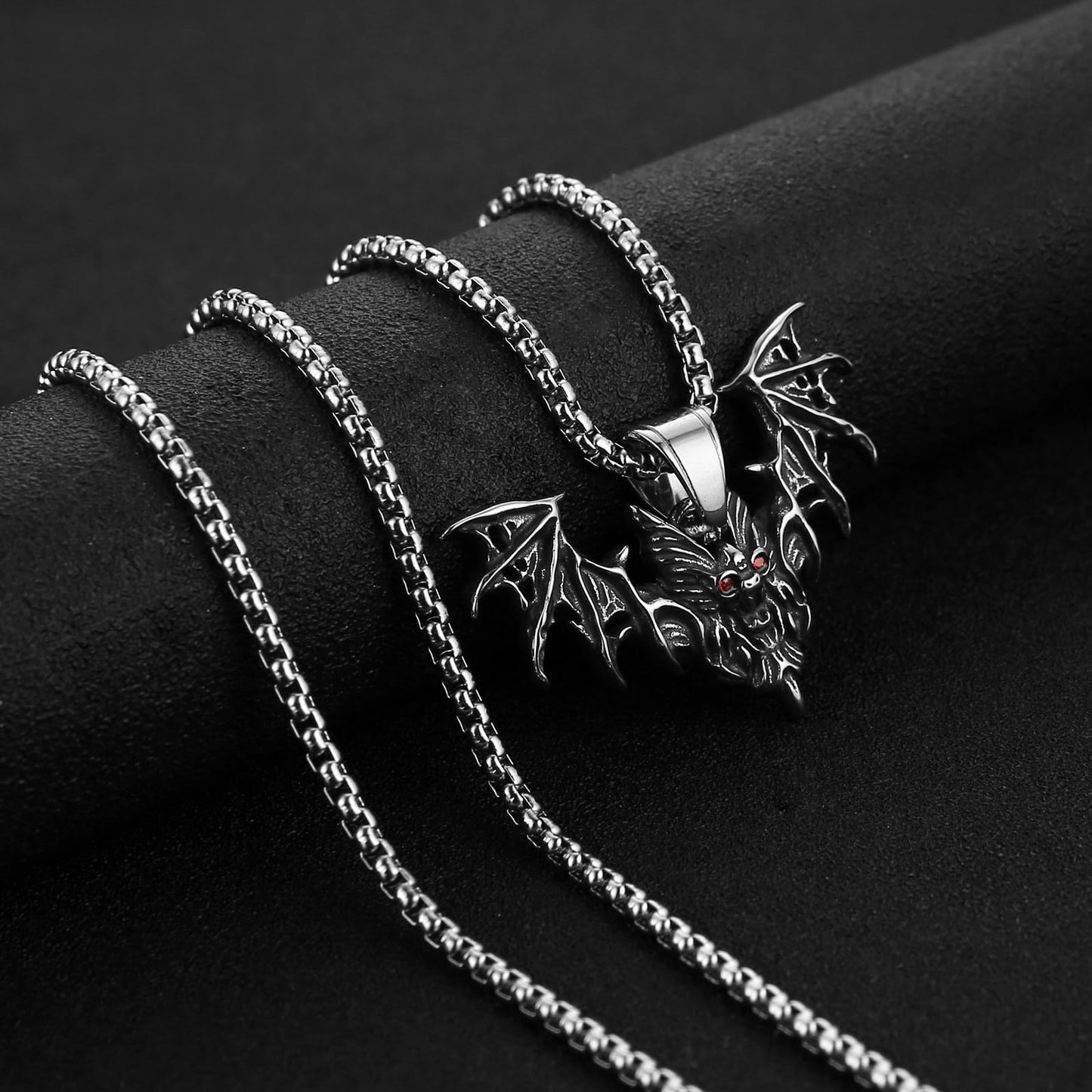 Stainless Steel Gothic Bat Pendant Necklace