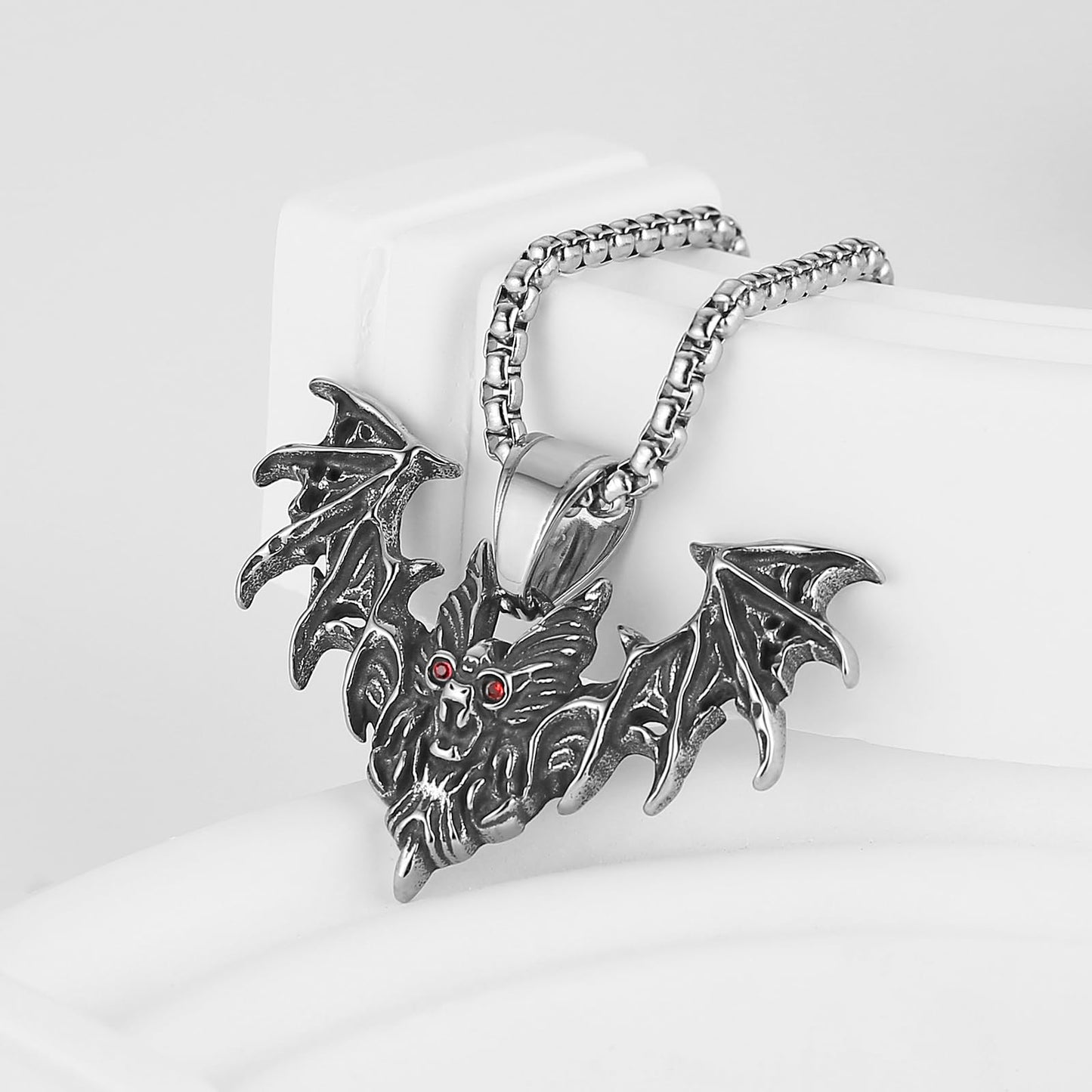 Stainless Steel Gothic Bat Pendant Necklace