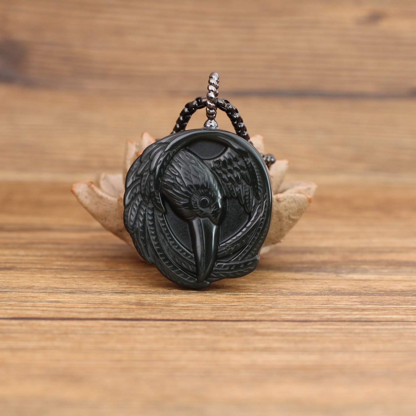 Stainless Steel Raven Obsidian Chain Necklace