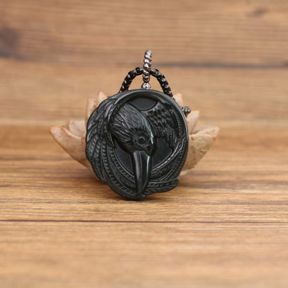 Stainless Steel Raven Obsidian Chain Necklace