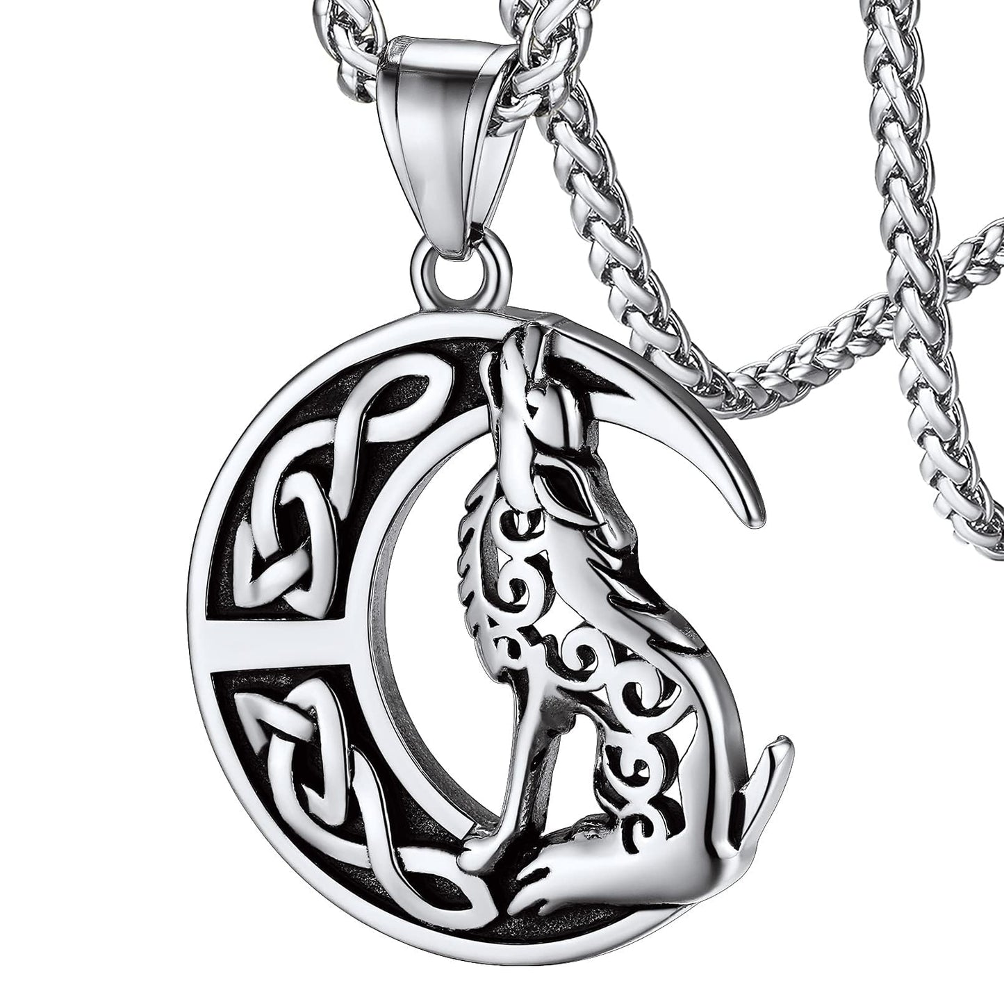 Stainless Steel Viking Wolf Pendant Necklace