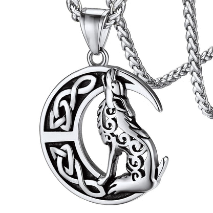 Stainless Steel Viking Wolf Pendant Necklace