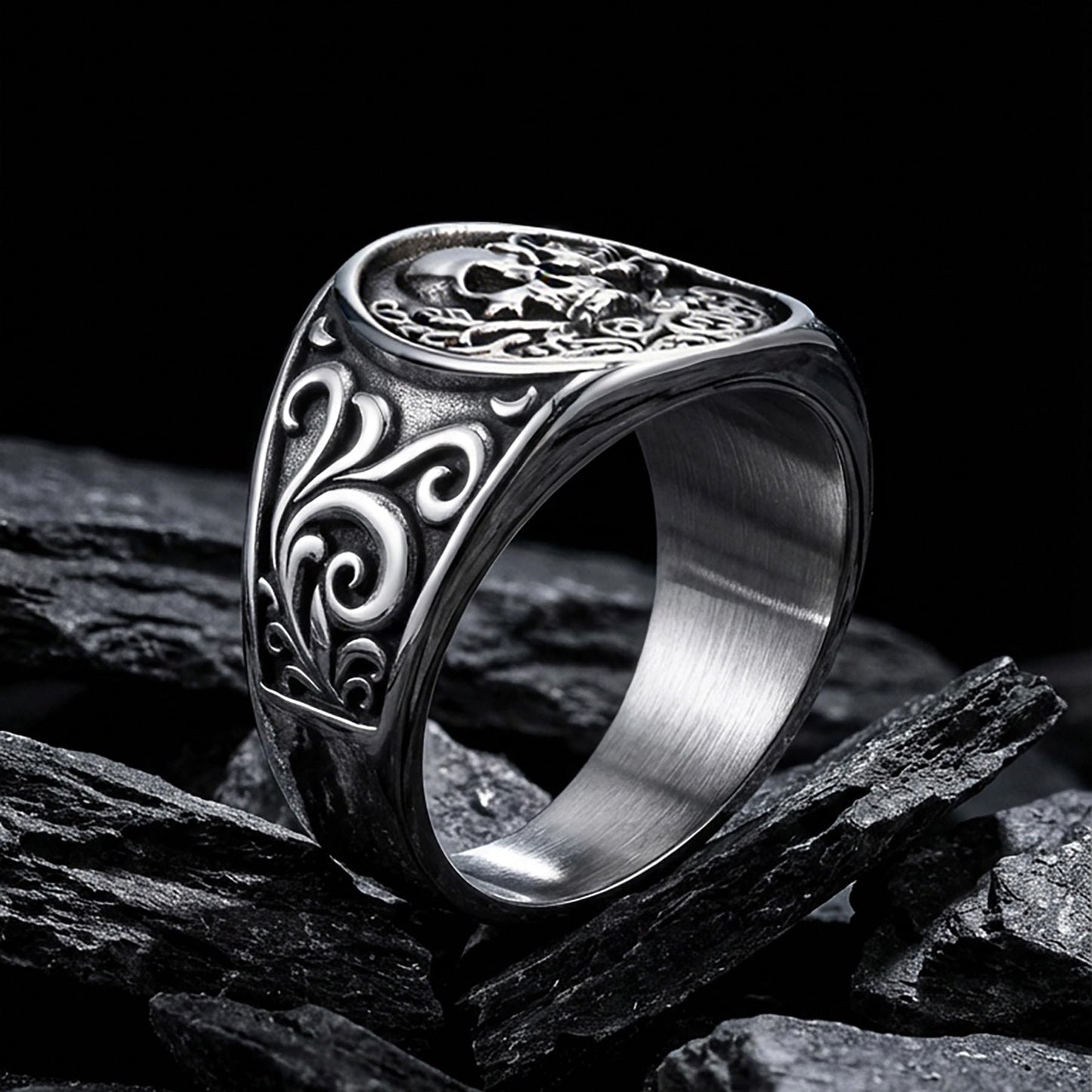 Stainless Steel Gothic Rose Skull Ring