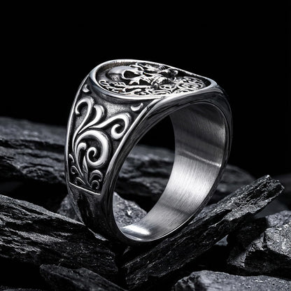 Stainless Steel Gothic Rose Skull Ring