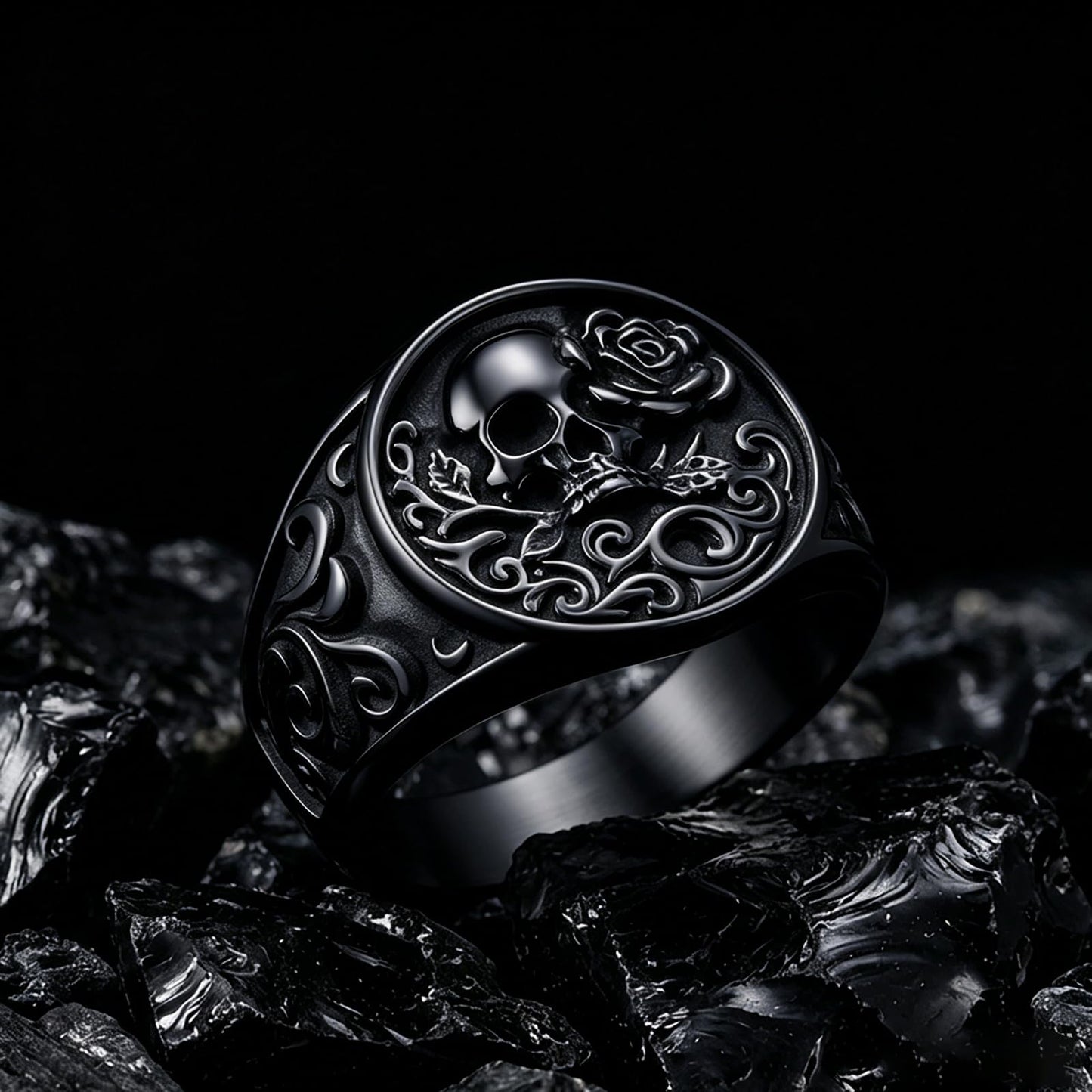 Stainless Steel Gothic Rose Skull Ring