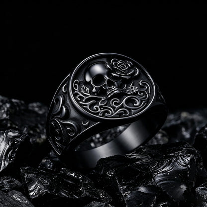 Stainless Steel Gothic Rose Skull Ring