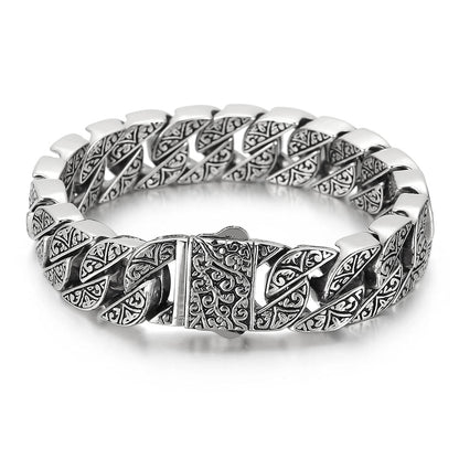 Stainless Steel Engraved Chain Bracelet 7.68in/8.07in/8.46in/8.85in/9.25in