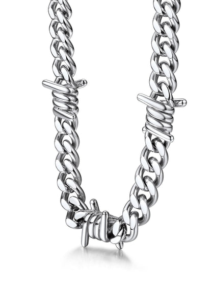 Stainless Steel Barbed Wire Thick Cuban Chain Necklace 5/7/9/12mm