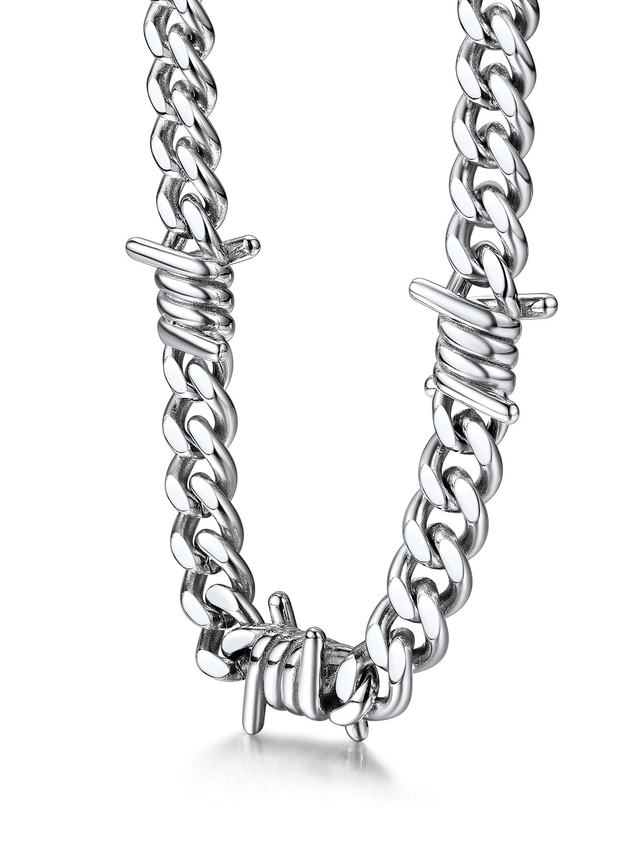 Stainless Steel Barbed Wire Thick Cuban Chain Necklace 5/7/9/12mm