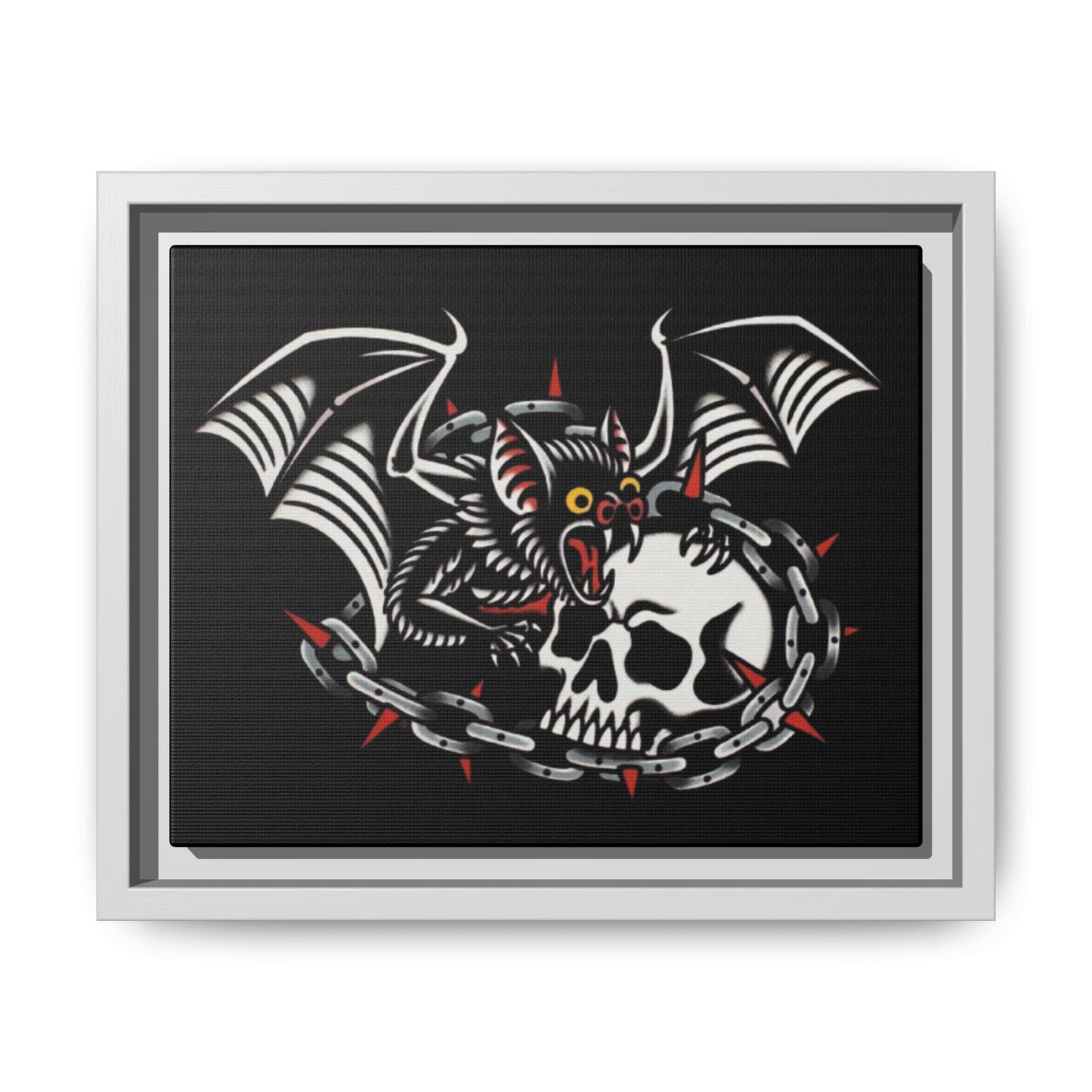 Gothic Bat & Skull Framed Matte Canvas Art